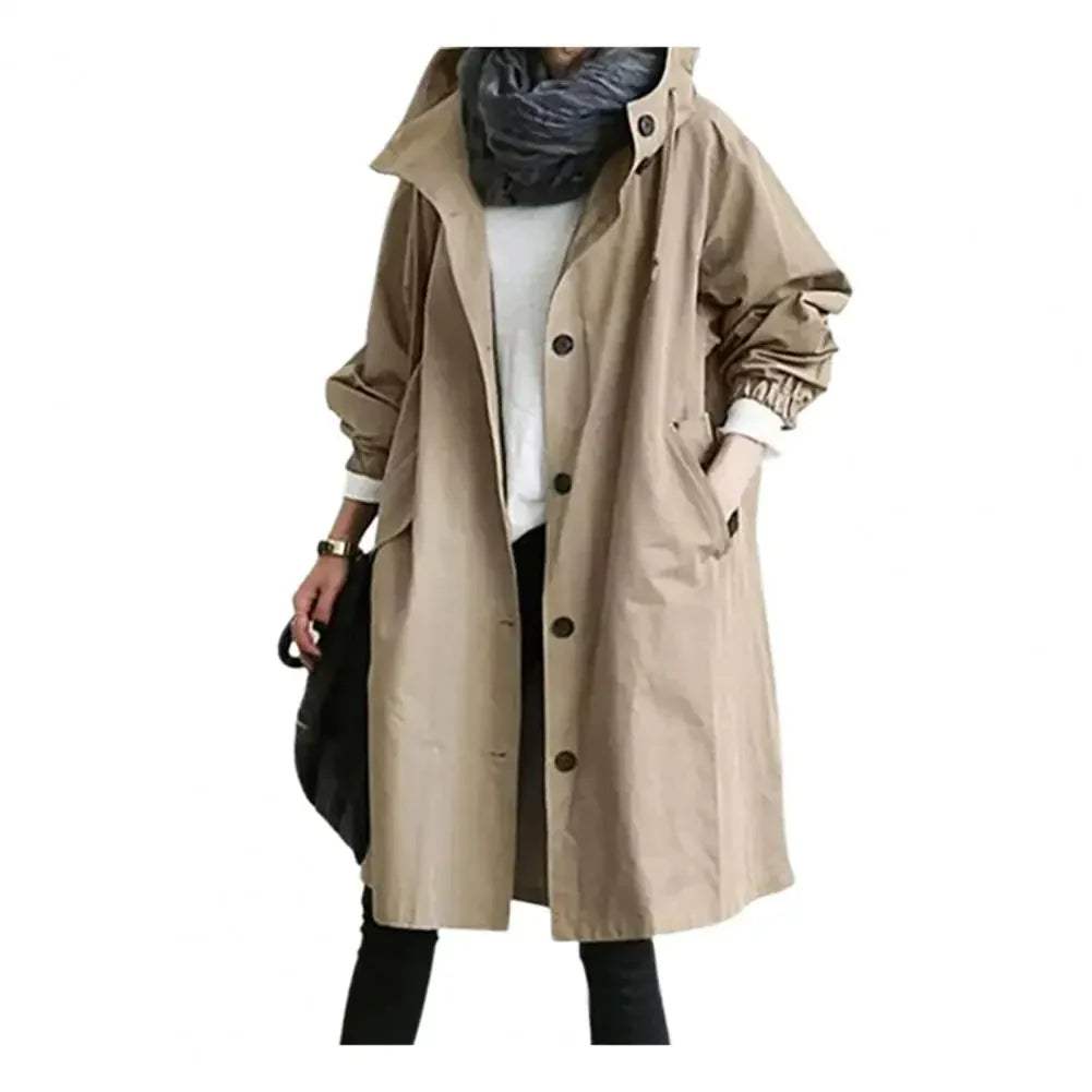 Dam Trenchcoat Vindskyddande Modern Stil Hållbart Material-3