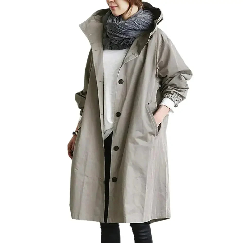 Dam Trenchcoat Vindskyddande Modern Stil Hållbart Material-2