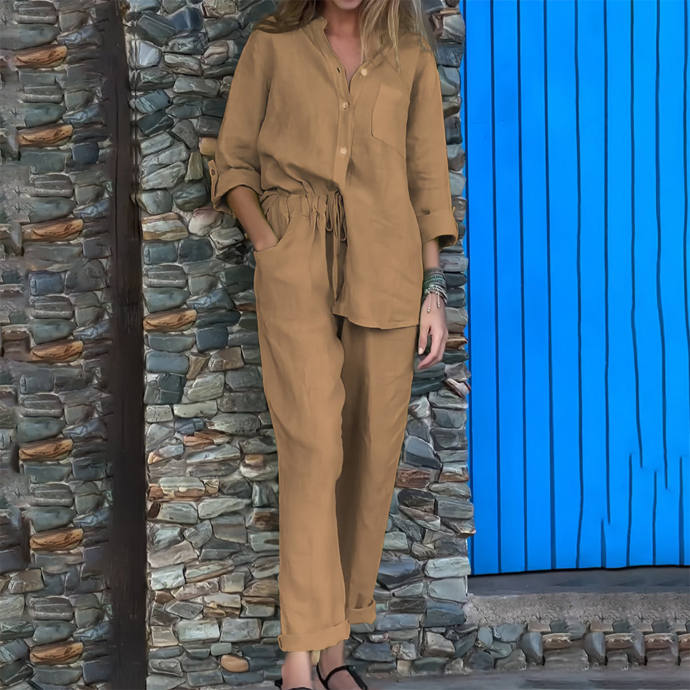 Variant image for Kvinnors Skjorta och Byxor Avslappnad Bomull och Linne-73