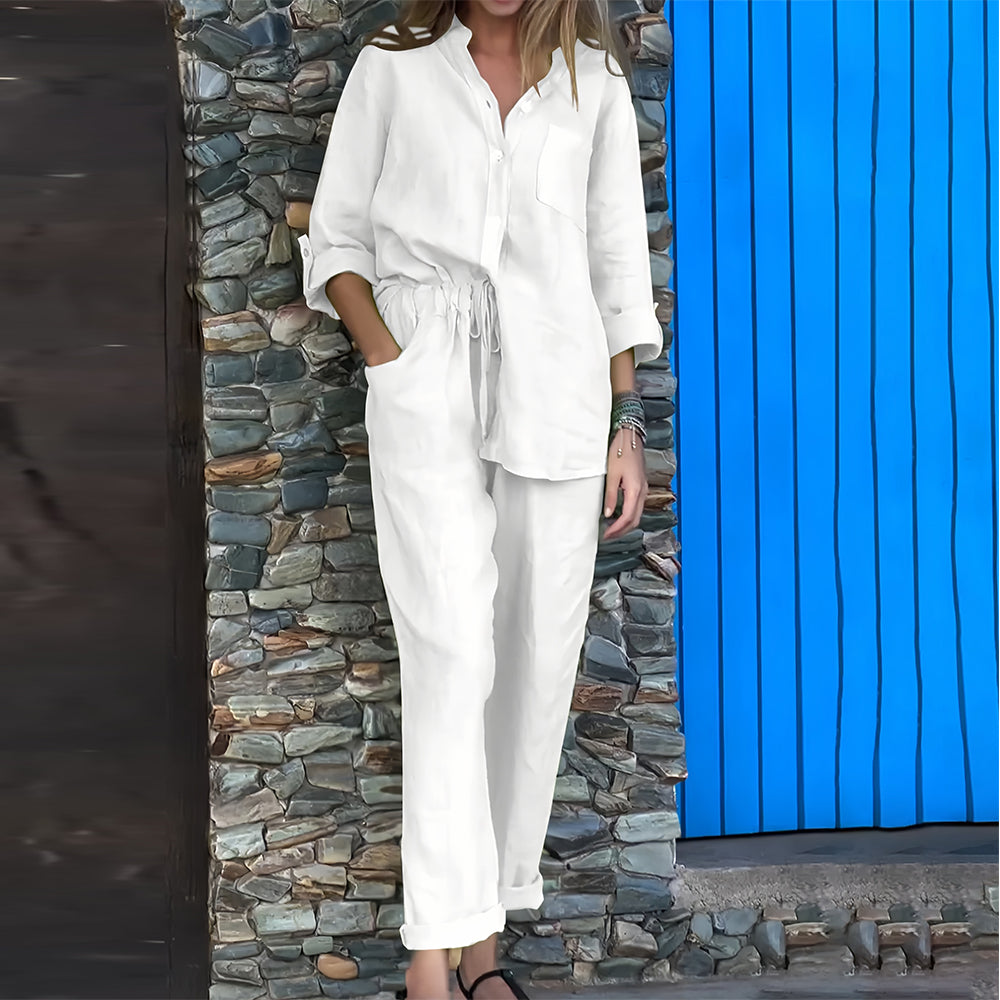 Variant image for Kvinnors Skjorta och Byxor Avslappnad Bomull och Linne-33