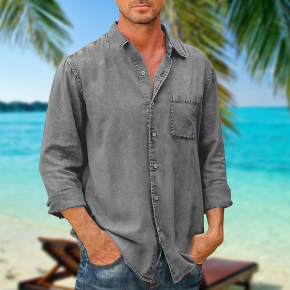 Variant image for Herrskjorta Långärmad Denim med Bröstfickor, Högkvalitativt Material-41