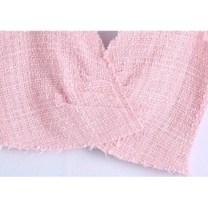 Dam Tank Top V-ringning Rynkad Polyester-6