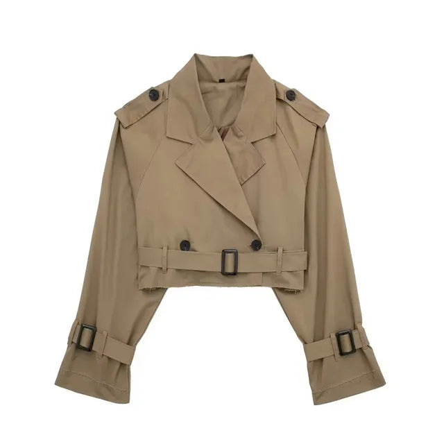 Variant image for Kort Trenchcoat Dam Avslappnad Stil Högkvalitativt Tyg-4