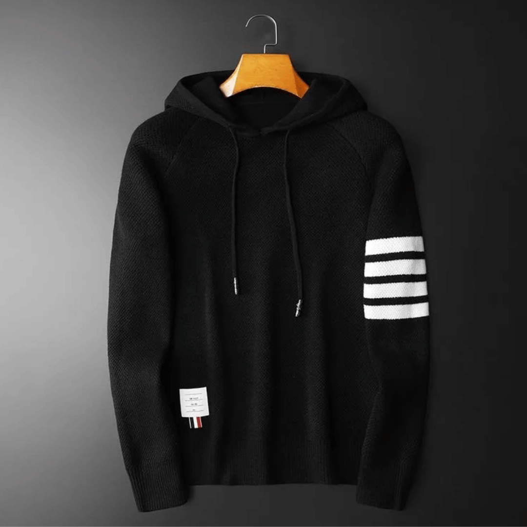 Variant image for Hoodie Herr Stickad Mjuk Ull Med Kontrastremsor-13