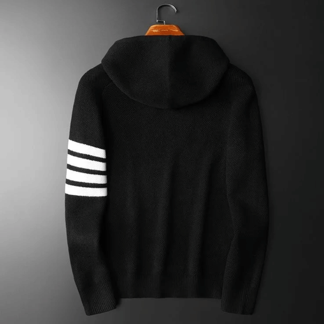 Hoodie Herr Stickad Mjuk Ull Med Kontrastremsor-5