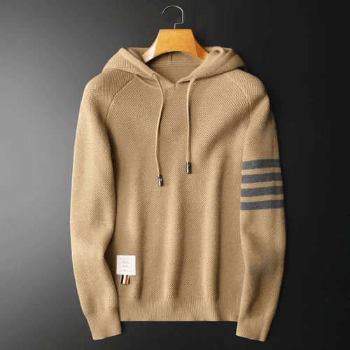 Hoodie Herr Stickad Mjuk Ull Med Kontrastremsor-1