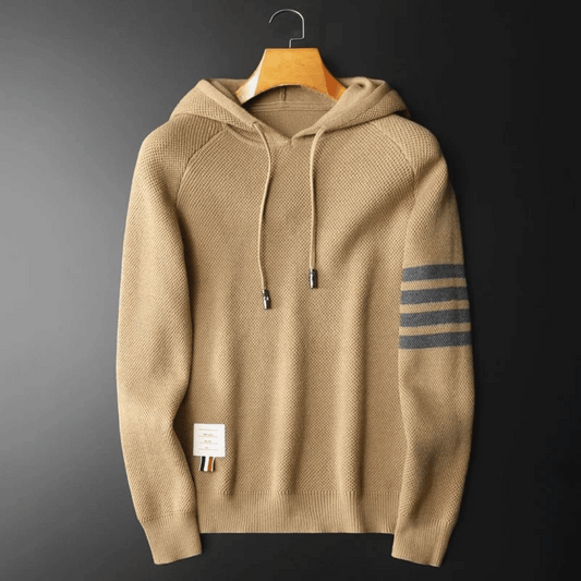 Hoodie Herr Stickad Mjuk Ull Med Kontrastremsor-1