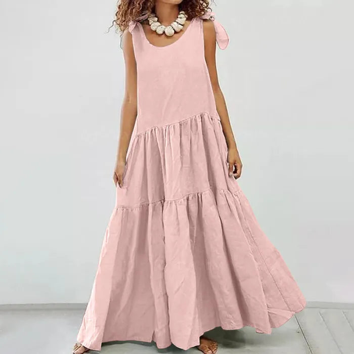 Variant image for Maxi Klänning Dam med Ruffles och Snörning i Andningsbart Material-25