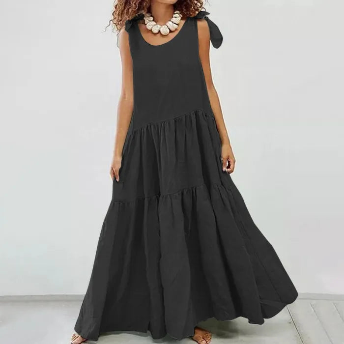 Variant image for Maxi Klänning Dam med Ruffles och Snörning i Andningsbart Material-1