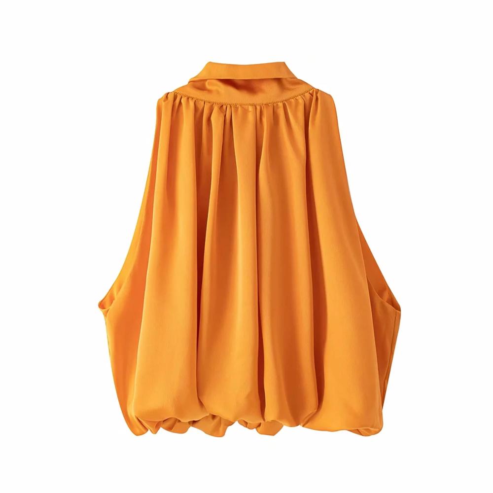 Vit Blus Dam Chiffon Monokrom med Ståkrage-3