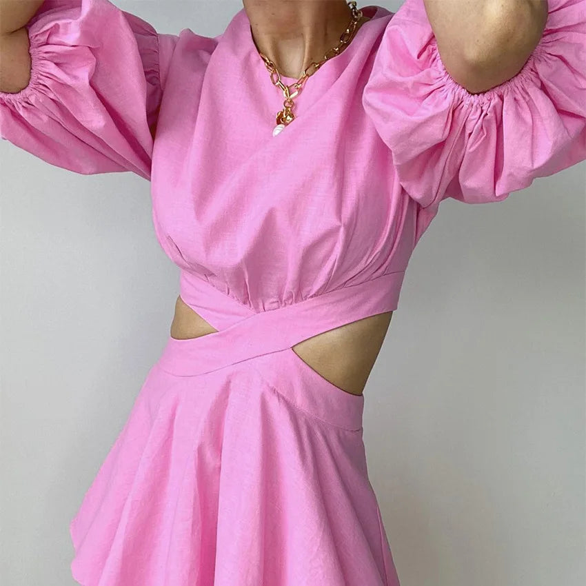 Variant image for Kvinnors Miniklänning Puffärmar Ruffles Mjuk Bomull-11