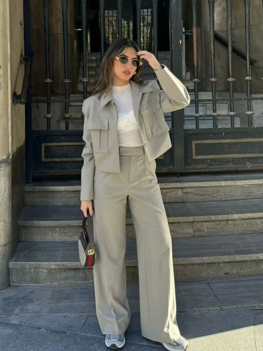 Kvinnors Hög Midja Blazer Set i Högkvalitativt Tyg-1