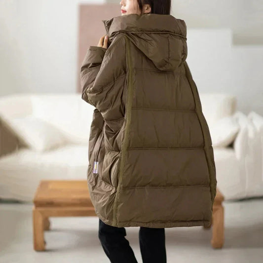Dam Vinterjacka Trendig Dunjacka Lång Polyester-1