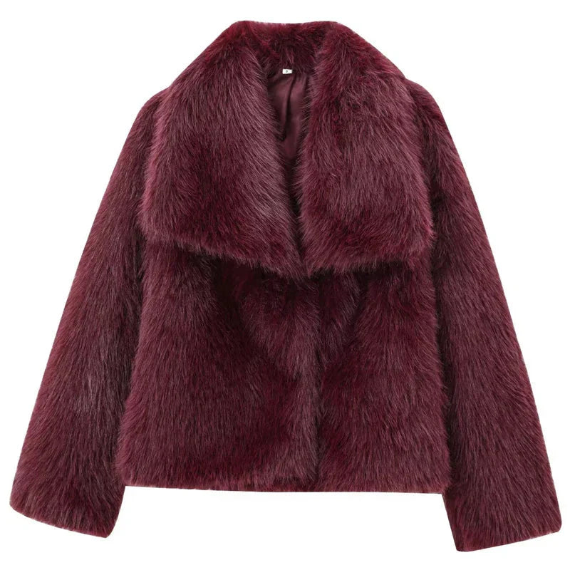 Kort Jacka Dam Fluffig Konstpäls Löst Snitt-5