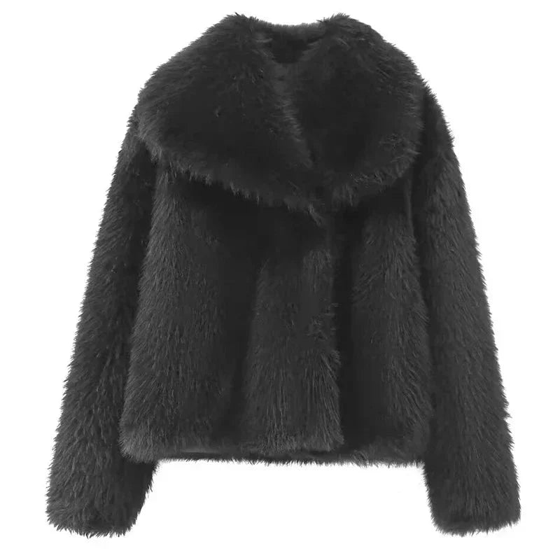 Variant image for Kort Jacka Dam Fluffig Konstpäls Löst Snitt-10