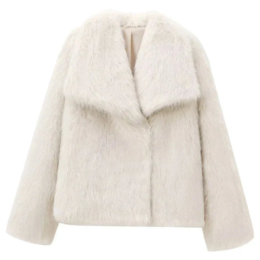 Kort Jacka Dam Fluffig Konstpäls Löst Snitt-1