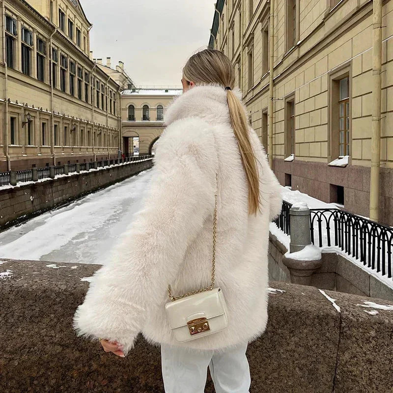 Kvinnor Kort Jacka i Konstpäls Fluffig Design Elegant Varm-2