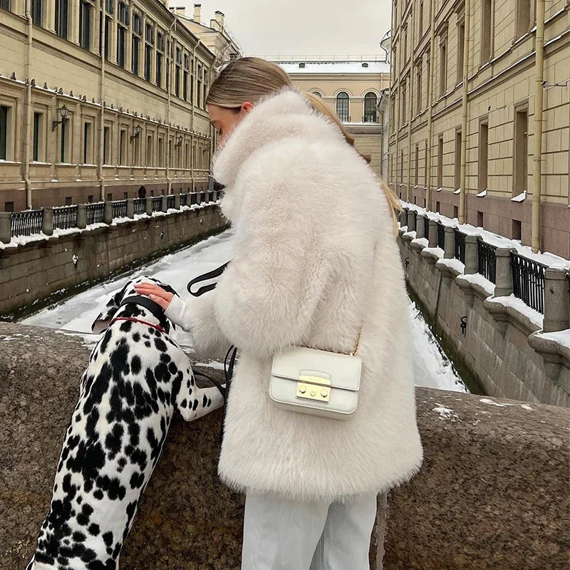 Kvinnor Kort Jacka i Konstpäls Fluffig Design Elegant Varm-3