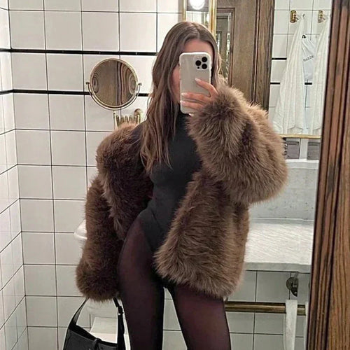 Kvinnor Kort Jacka i Konstpäls Fluffig Design Elegant Varm-1