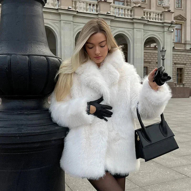 Kvinnor Kort Jacka i Konstpäls Fluffig Design Elegant Varm-5