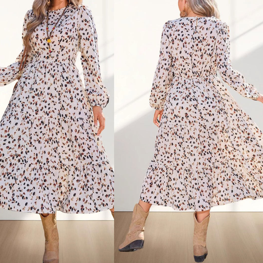 Kvinna Lång Klänning A-linjeformad Polyester 1