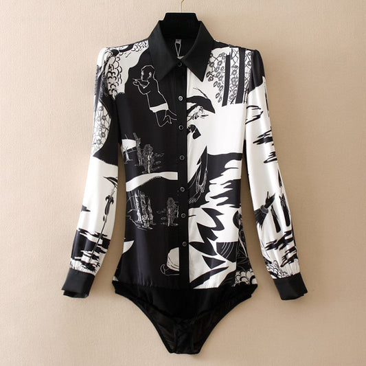 Kvinnors Bodysuit Geometrisk Chiffong med Fallkrage 0