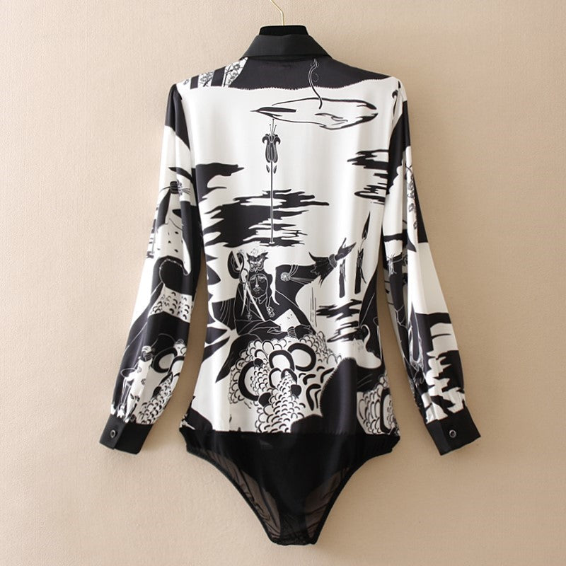 Kvinnors Bodysuit Geometrisk Chiffong med Fallkrage 1