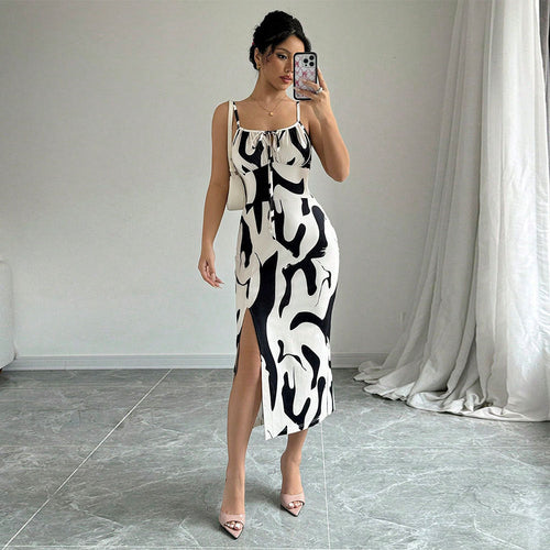 Kvinnors Midi Klänning Djurmönstrad Polyester 0