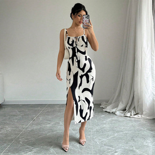 Kvinnors Midi Klänning Djurmönstrad Polyester 0