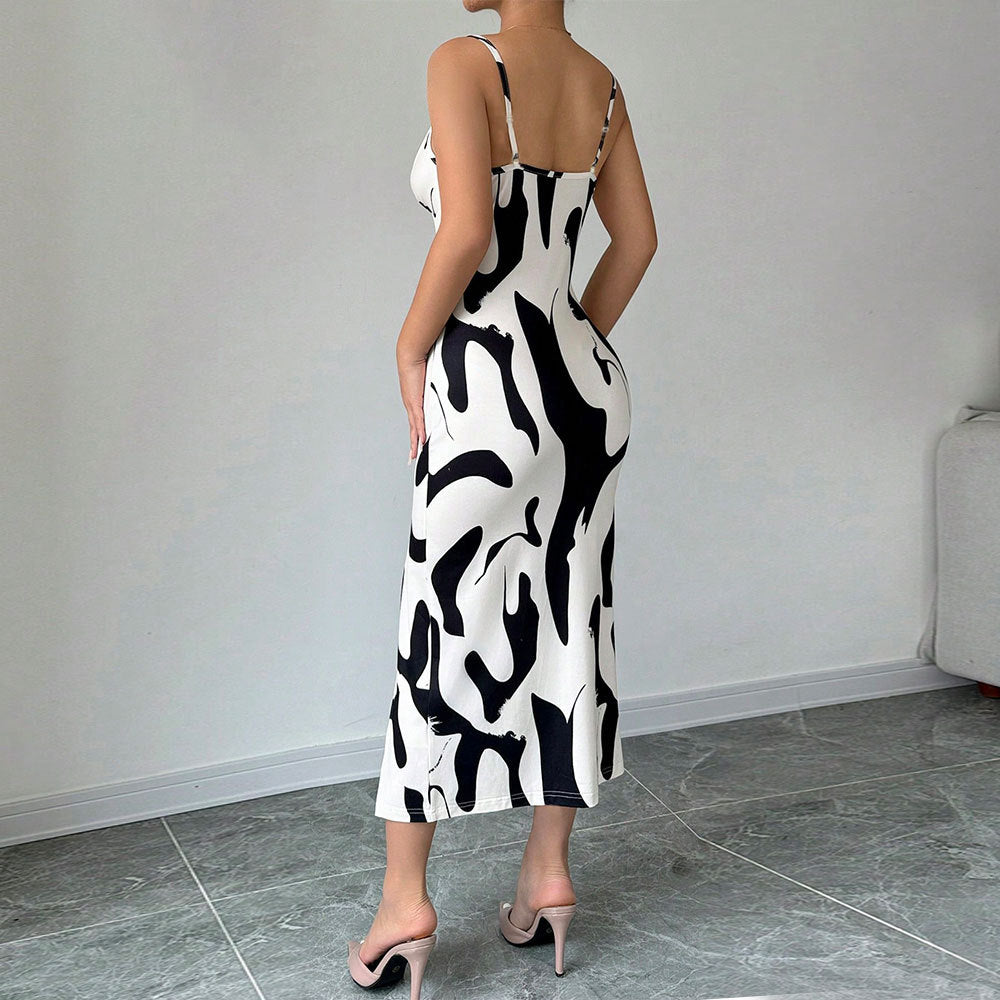 Kvinnors Midi Klänning Djurmönstrad Polyester 2