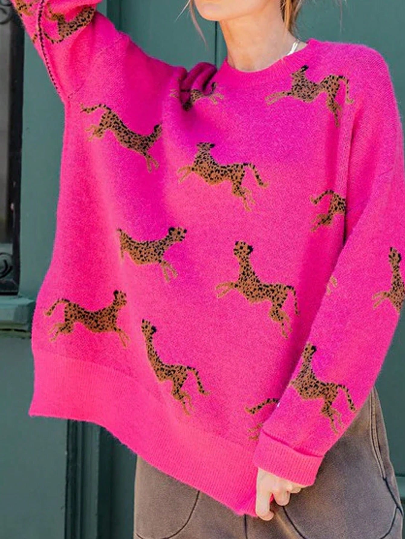 Kvinnors Tröja Leopardmönstrad Mjuk Akrylblandning 0