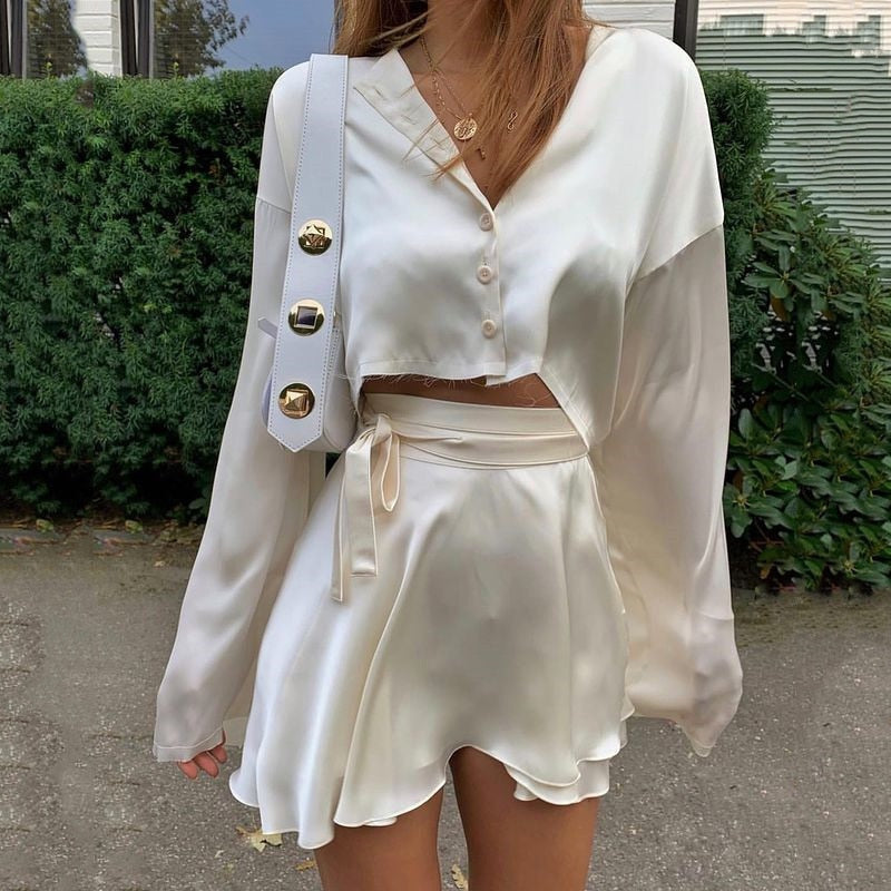 Kvinnors Tvådelad Outfit Asymmetrisk Lätt Polyester 1