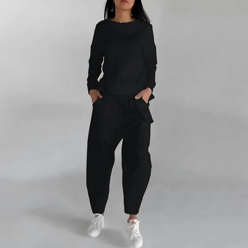 Kvinnors Tvådelad Träningsdräkt Hoodie Mjuk Material Slim Fit Joggingbyxor 4