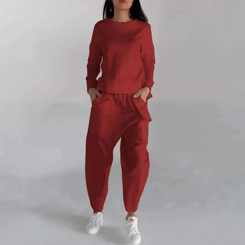 Kvinnors Tvådelad Träningsdräkt Hoodie Mjuk Material Slim Fit Joggingbyxor 9