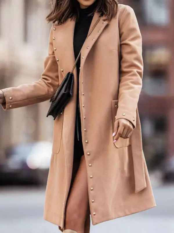 Svart Lång Kappa för Damer med Reversknapp – Vinterkappa i Polyester och Bomull för Eleganta Höst- och Vintersstylingar 4