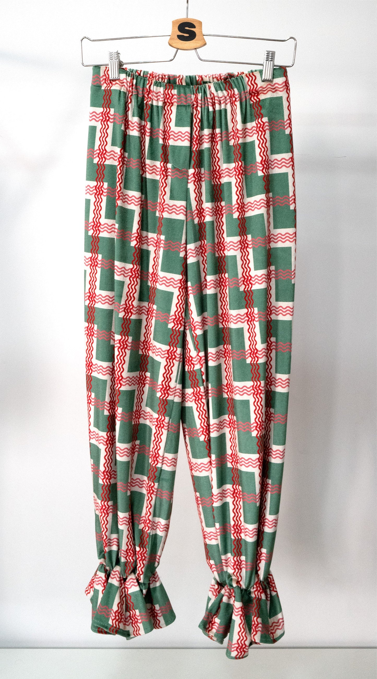 Dam Mjukisbyxor i Sammet med Elastisk Midja och Rufflar-3