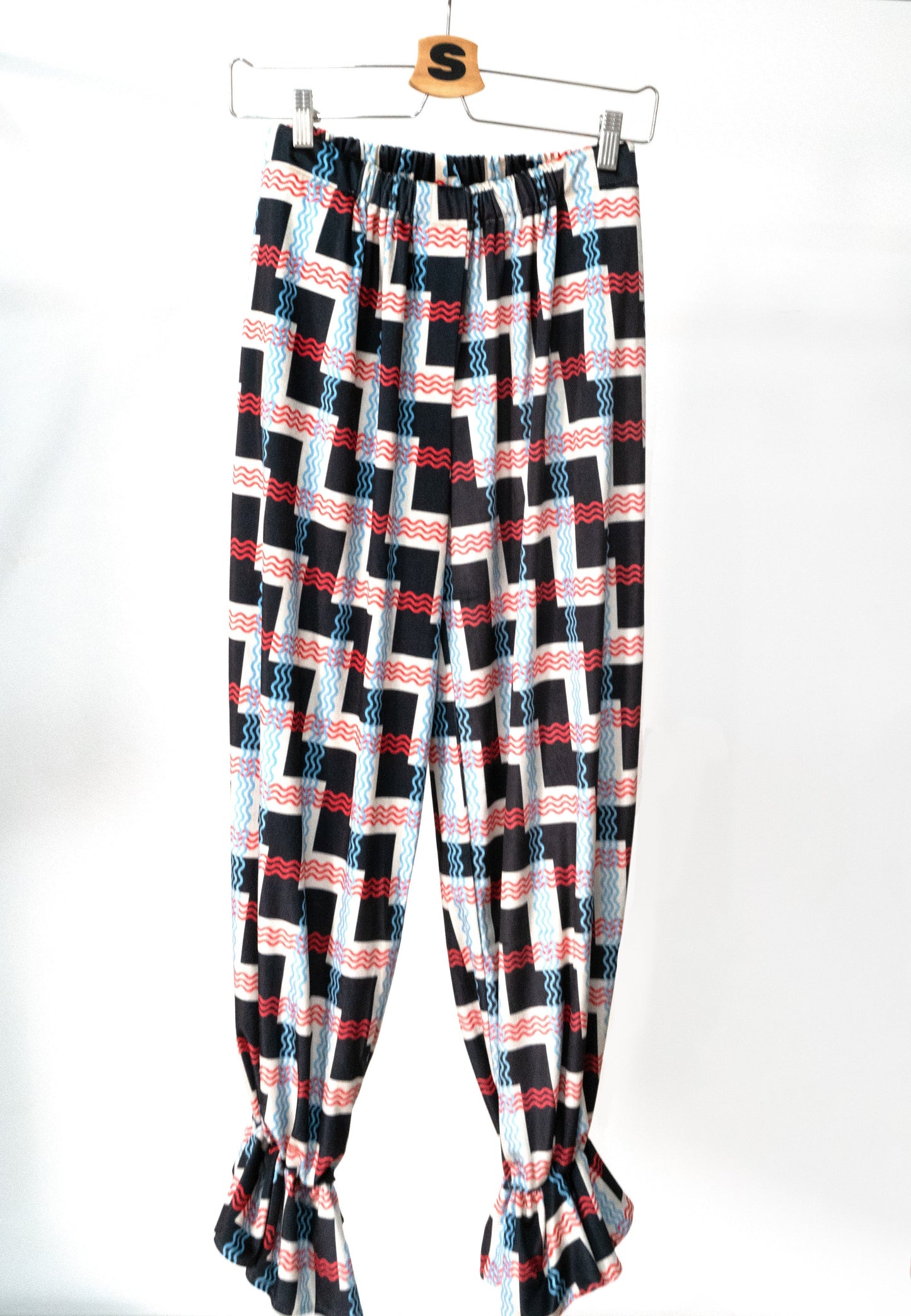 Dam Mjukisbyxor i Sammet med Elastisk Midja och Rufflar-3