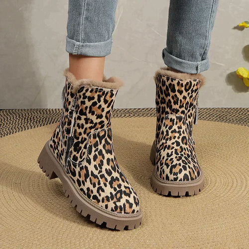 Kvinnors Leopardstövlar Chic Läder och Tyg-1