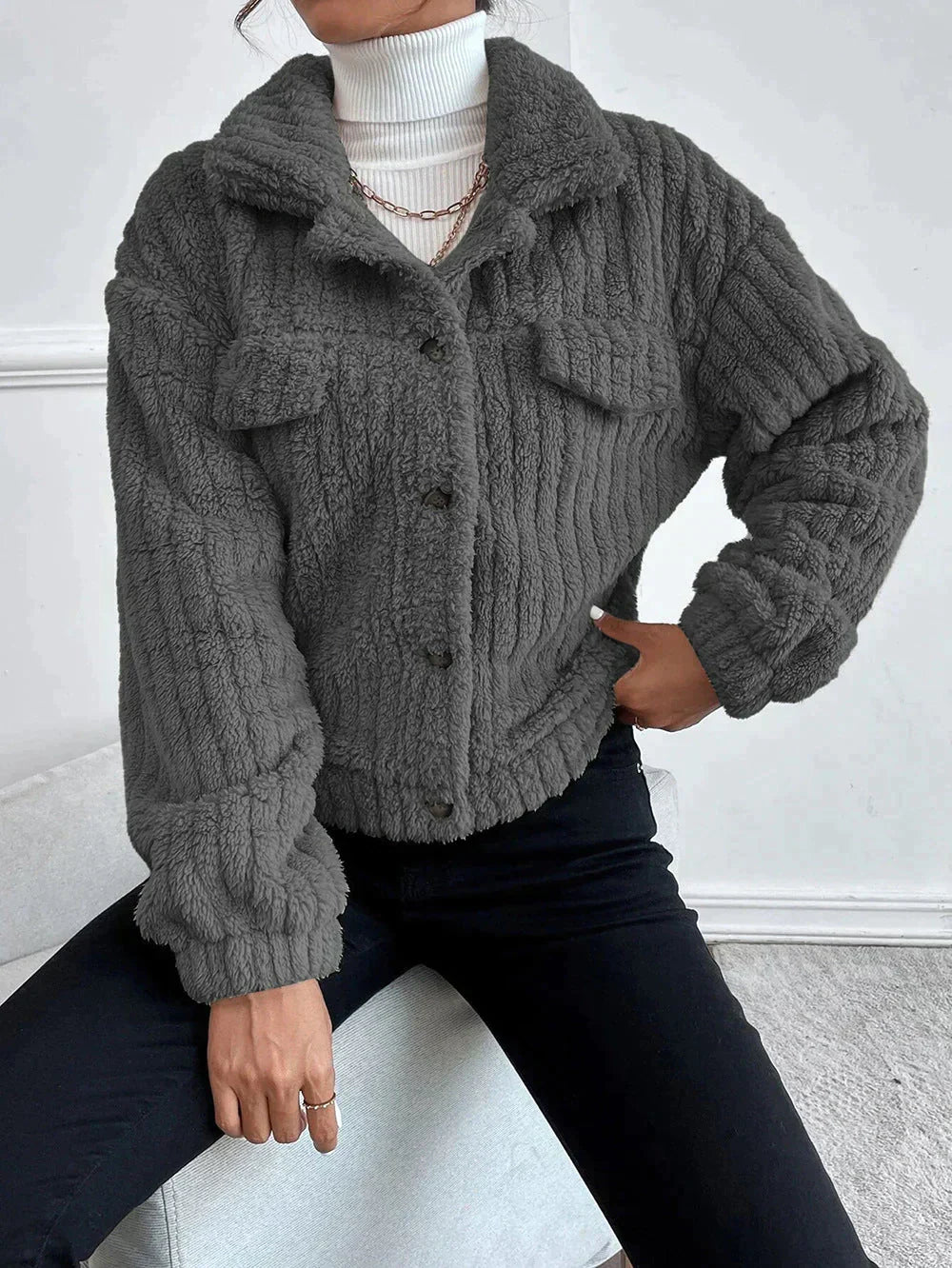 Kvinnor Tjock Plyschjacka Varm Mjuk-3
