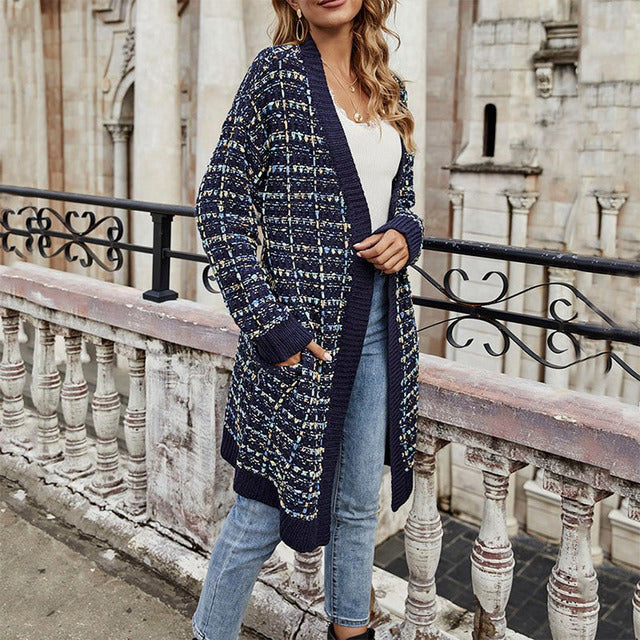 Lång Kofta Dam Färgglad Casual Bomull Akryl-6