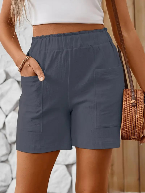 Kvinnors Högmidjade Shorts Bomull Elastisk Midja-1