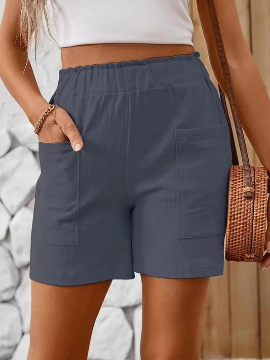 Kvinnors Högmidjade Shorts Bomull Elastisk Midja-1