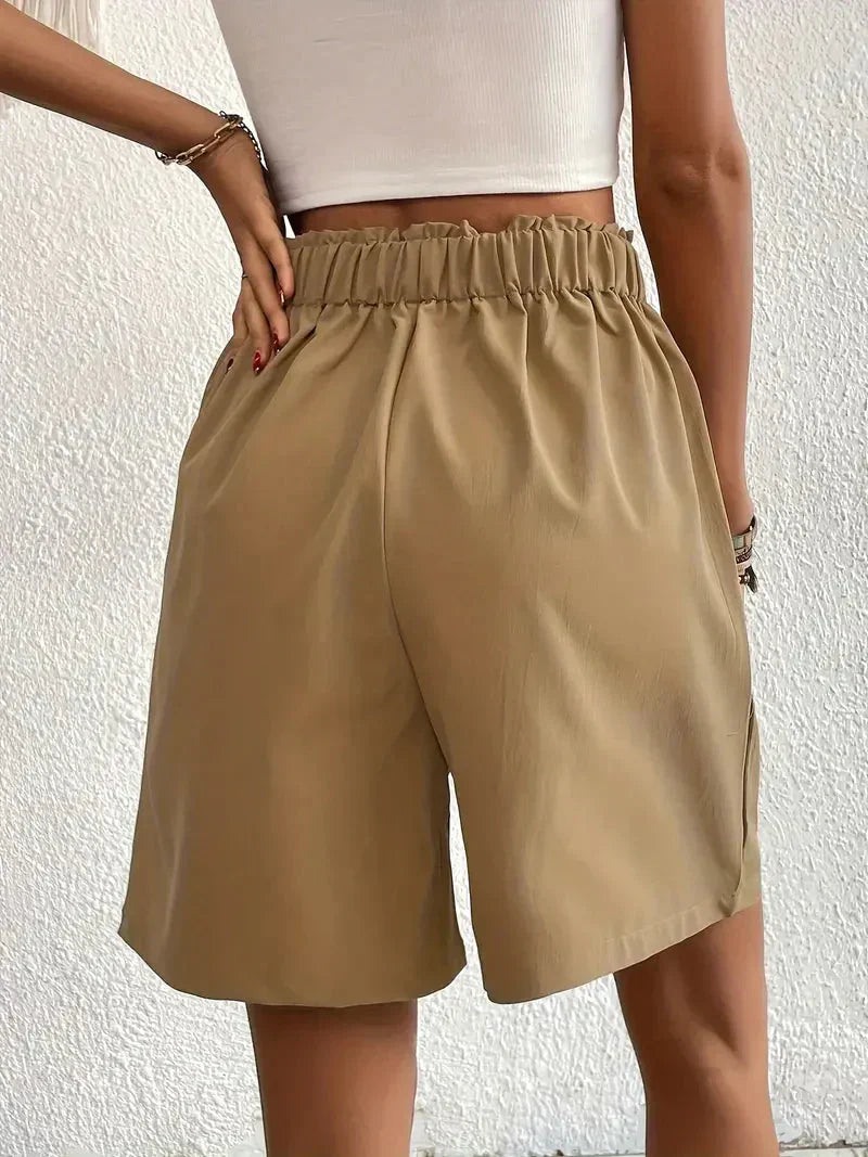 Kvinnors Linneshorts Hög Midja Lätt Linne 4
