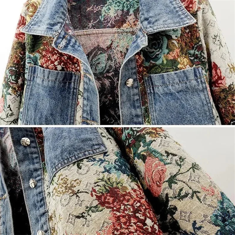 Herrjacka Denim Casual Avslappnad Passform Med Tryckt Design-3