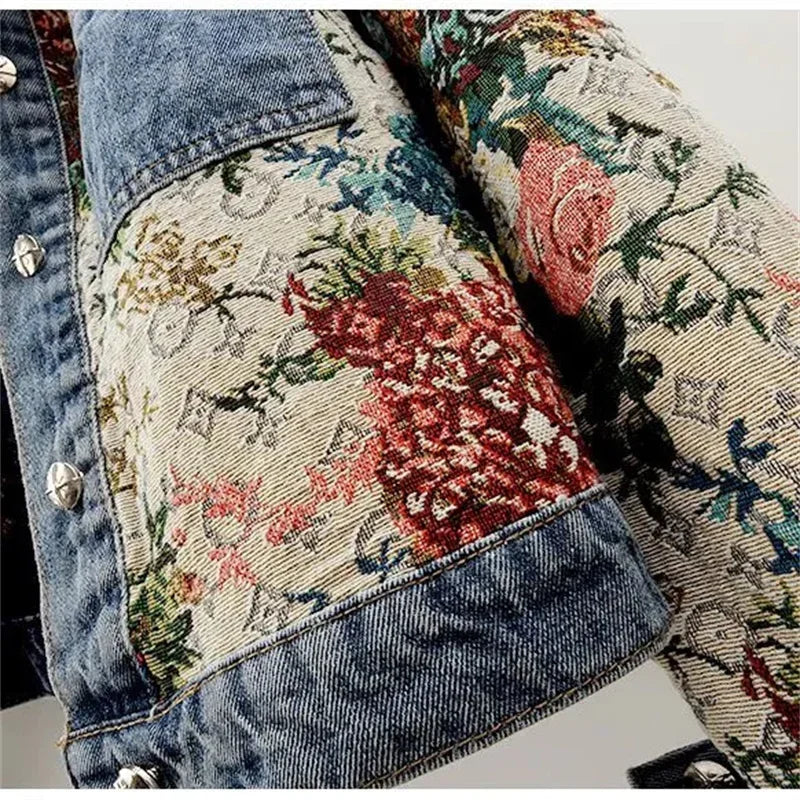 Herrjacka Denim Casual Avslappnad Passform Med Tryckt Design-4