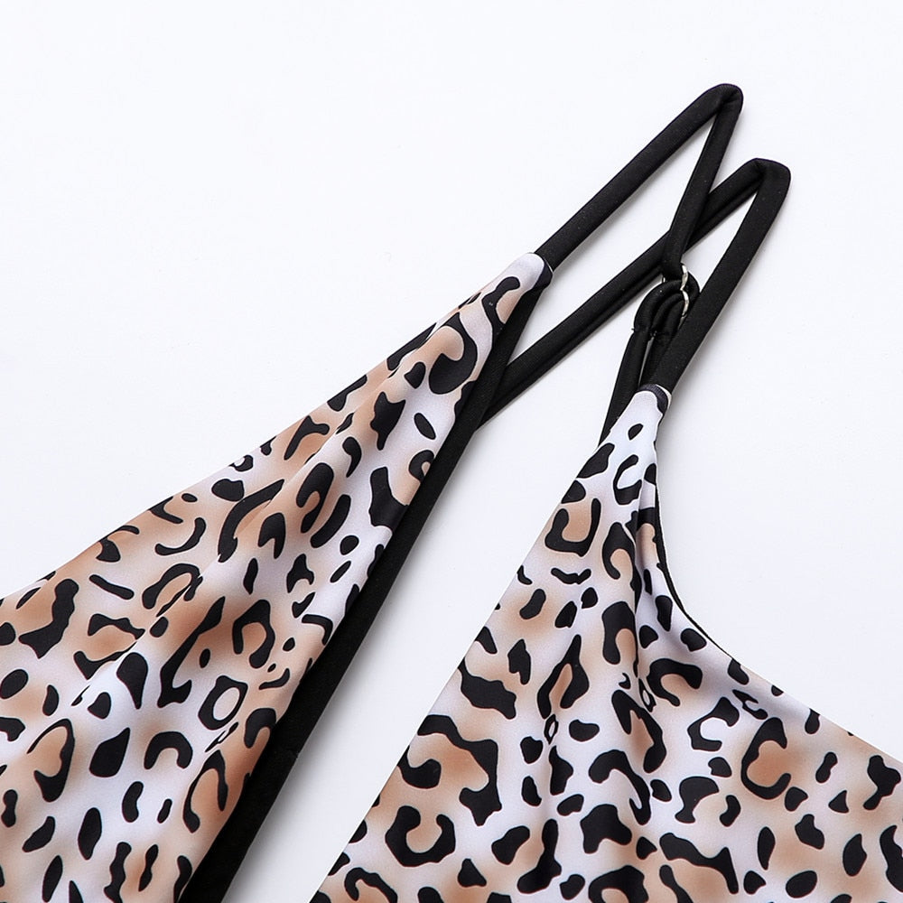 Dam Monokini Leopardmönster Elastisk Polyester Spandex-3
