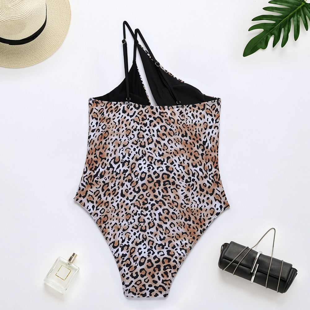 Dam Monokini Leopardmönster Elastisk Polyester Spandex-2