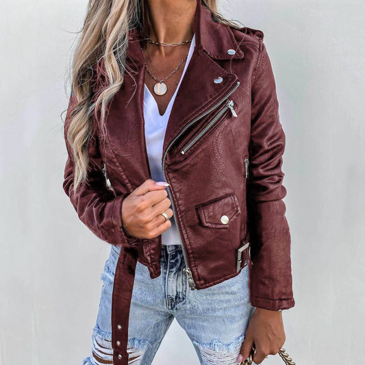 Dam Läderjacka Slim Fit Lång Ärme-1