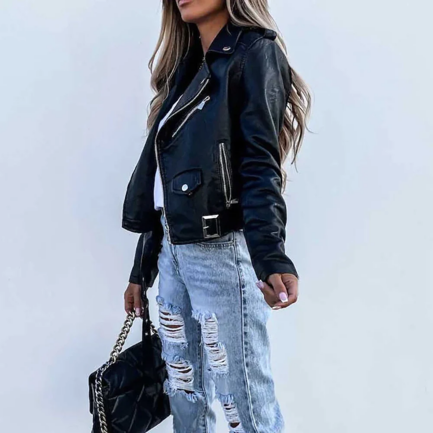 Variant image for Dam Läderjacka Slim Fit Lång Ärme-7