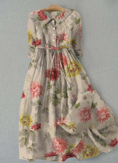 Kvinnors Fritidsklänning Botaniskt Mönster Polyester-1
